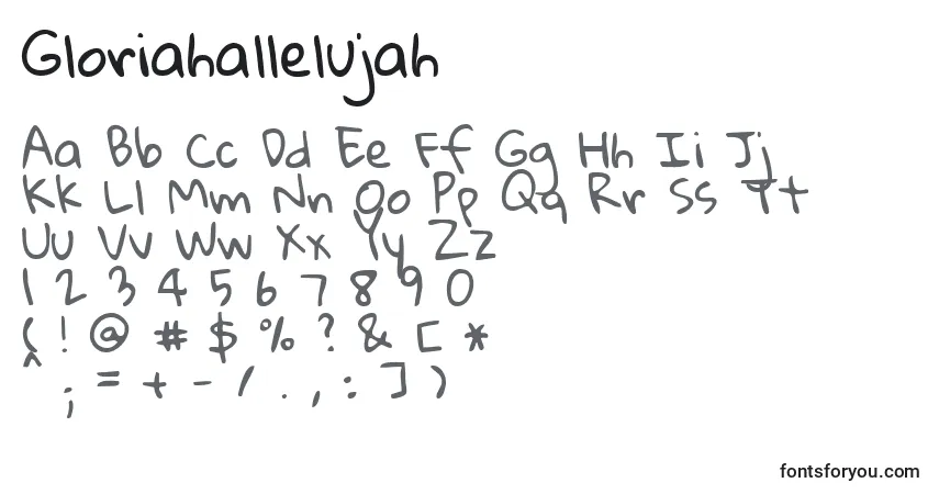Schriftart Gloriahallelujah – Alphabet, Zahlen, spezielle Symbole