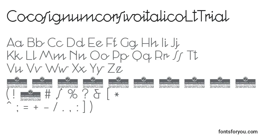 Шрифт CocosignumcorsivoitalicoLtTrial – алфавит, цифры, специальные символы