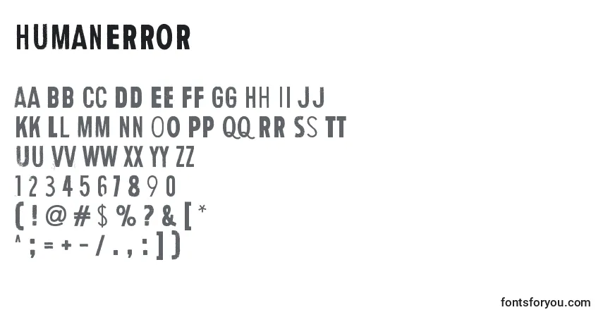 Schriftart HumanError – Alphabet, Zahlen, spezielle Symbole