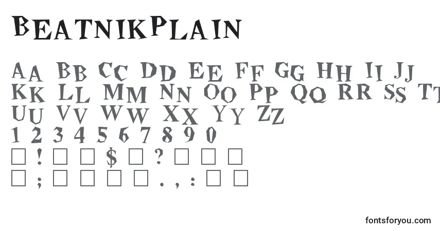A fonte BeatnikPlain – alfabeto, números, caracteres especiais