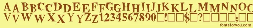 フォントBeatnikPlain – 茶色の文字が黄色の背景にあります。