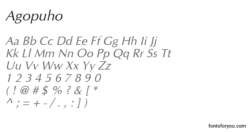 Schriftart Agopuho – Alphabet, Zahlen, spezielle Symbole