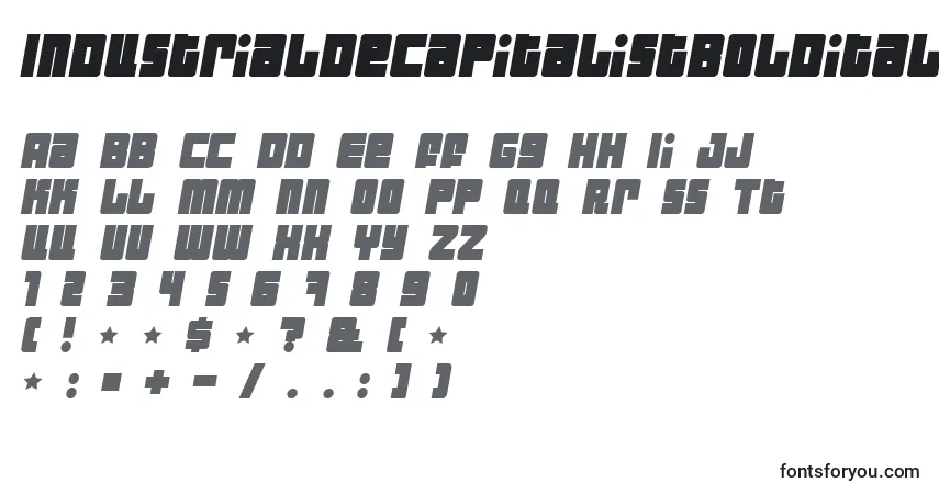 Schriftart IndustrialDecapitalistBolditalic – Alphabet, Zahlen, spezielle Symbole