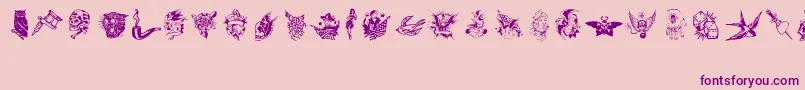 TattooViejaEscuela3-Schriftart – Violette Schriften auf rosa Hintergrund