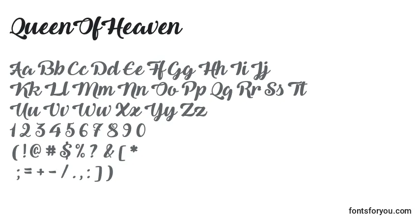 Czcionka QueenOfHeaven – alfabet, cyfry, specjalne znaki