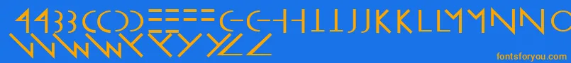 フォントLinearuscentsix – オレンジ色の文字が青い背景にあります。