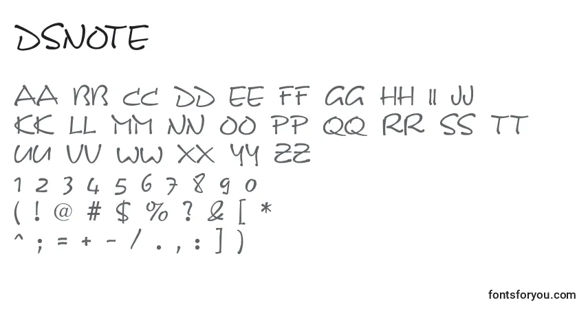 Czcionka Dsnote – alfabet, cyfry, specjalne znaki