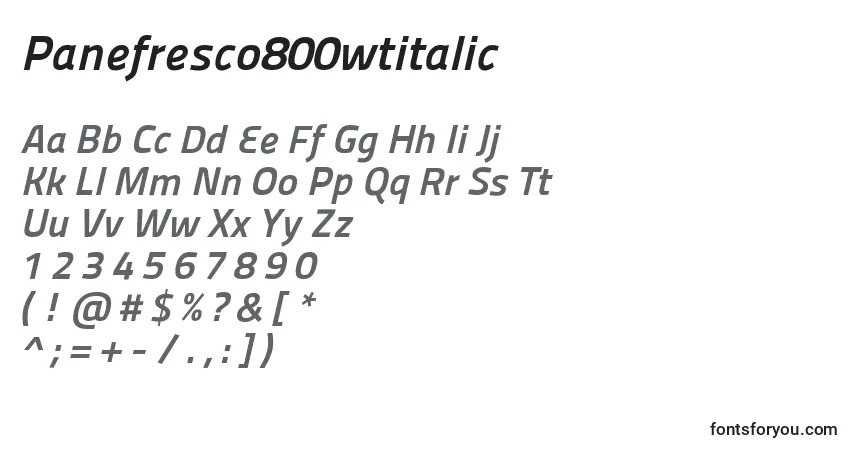 Czcionka Panefresco800wtitalic – alfabet, cyfry, specjalne znaki