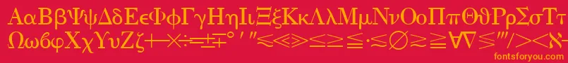 フォントQuantapithreessk – 赤い背景にオレンジの文字