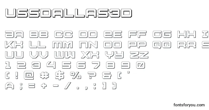 Czcionka Ussdallas3D – alfabet, cyfry, specjalne znaki