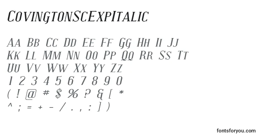 A fonte CovingtonScExpItalic – alfabeto, números, caracteres especiais