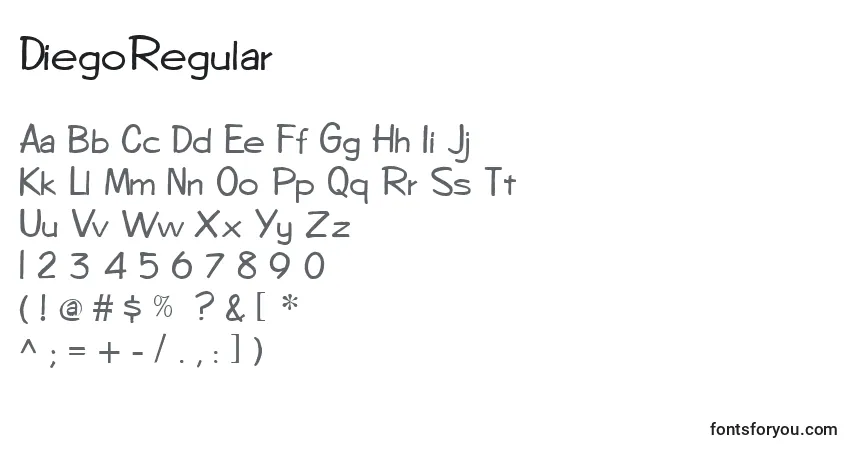 DiegoRegular Font – alphabet, numbers, special characters