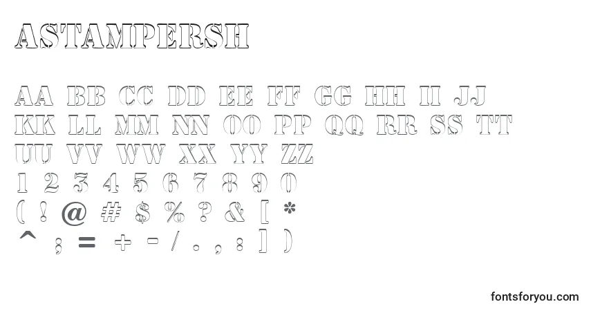Czcionka AStampersh – alfabet, cyfry, specjalne znaki