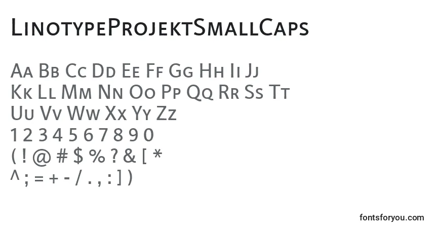 A fonte LinotypeProjektSmallCaps – alfabeto, números, caracteres especiais