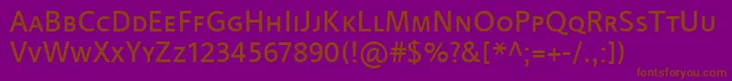 Fonte LinotypeProjektSmallCaps – fontes marrons em um fundo roxo
