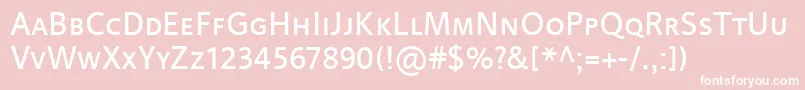 Fonte LinotypeProjektSmallCaps – fontes brancas em um fundo rosa
