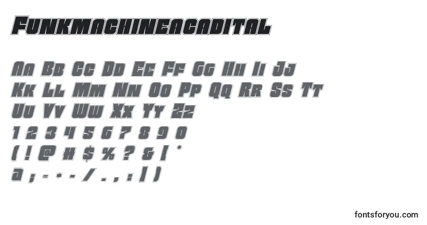 A fonte Funkmachineacadital – alfabeto, números, caracteres especiais