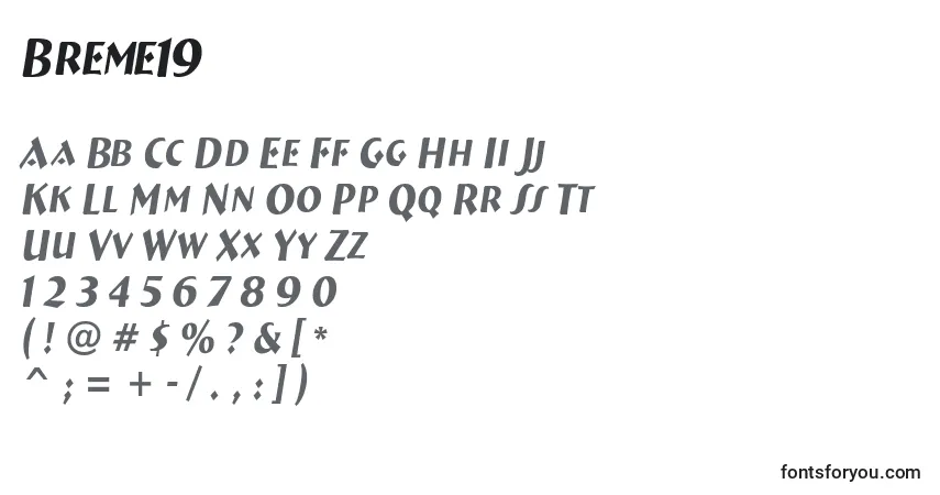 Breme19-fontti – aakkoset, numerot, erikoismerkit