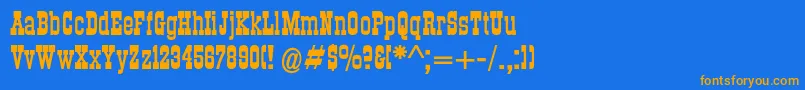 フォントDsroundupbold – オレンジ色の文字が青い背景にあります。