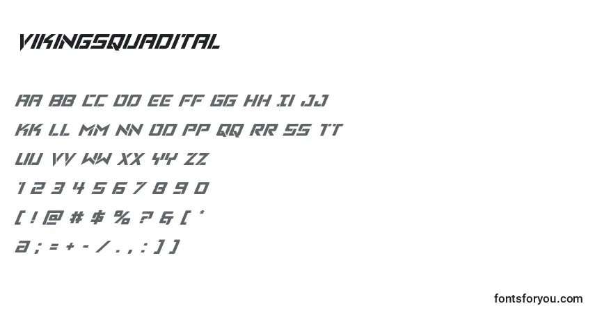 Czcionka Vikingsquadital – alfabet, cyfry, specjalne znaki