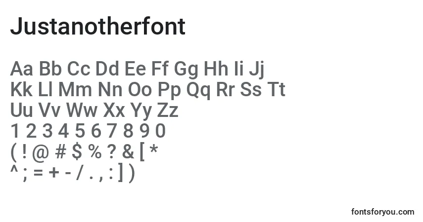 Justanotherfont-fontti – aakkoset, numerot, erikoismerkit