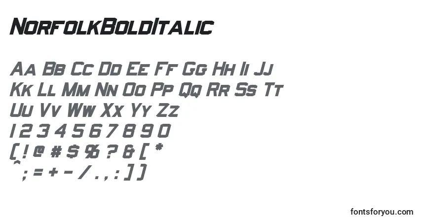 Шрифт NorfolkBoldItalic – алфавит, цифры, специальные символы