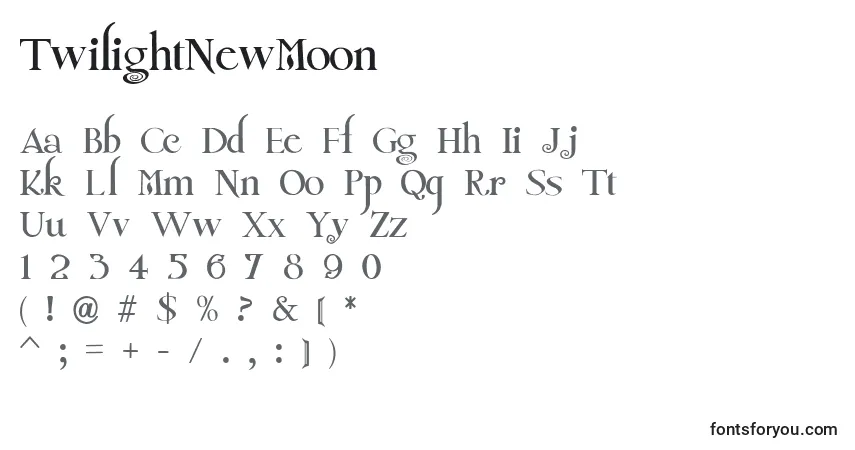 Czcionka TwilightNewMoon – alfabet, cyfry, specjalne znaki
