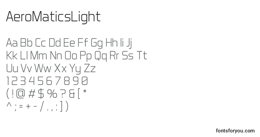 A fonte AeroMaticsLight – alfabeto, números, caracteres especiais