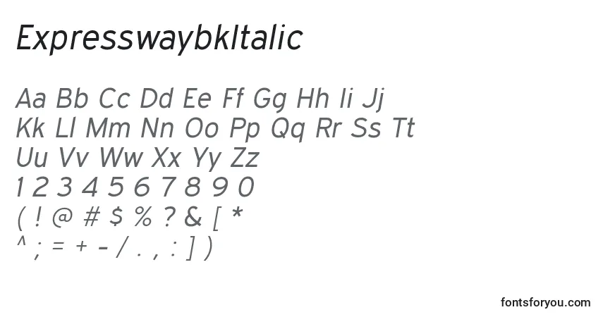 Czcionka ExpresswaybkItalic – alfabet, cyfry, specjalne znaki
