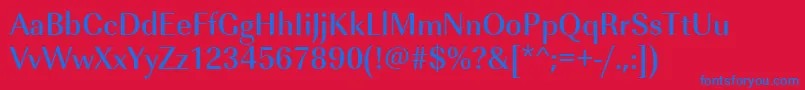Urwimperialtmednar-Schriftart – Blaue Schriften auf rotem Hintergrund