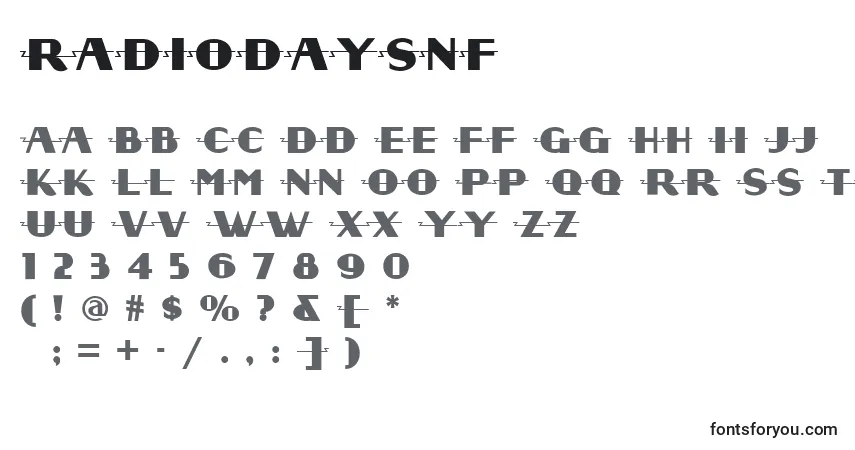 Schriftart Radiodaysnf – Alphabet, Zahlen, spezielle Symbole