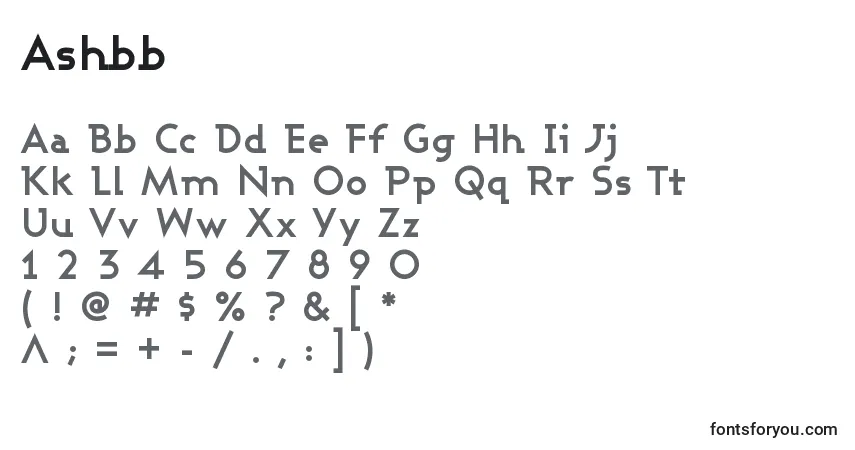 A fonte Ashbb – alfabeto, números, caracteres especiais