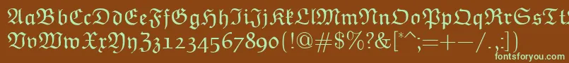 フォントEuclidFraktur – 緑色の文字が茶色の背景にあります。