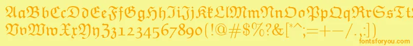 フォントEuclidFraktur – オレンジの文字が黄色の背景にあります。