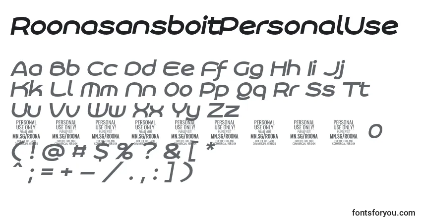 Schriftart RoonasansboitPersonalUse – Alphabet, Zahlen, spezielle Symbole