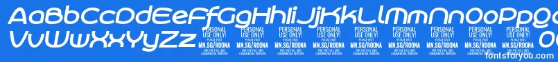 RoonasansboitPersonalUse-Schriftart – Weiße Schriften auf blauem Hintergrund