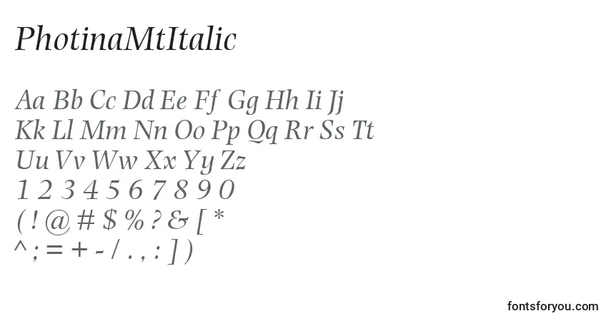 Fuente PhotinaMtItalic - alfabeto, números, caracteres especiales