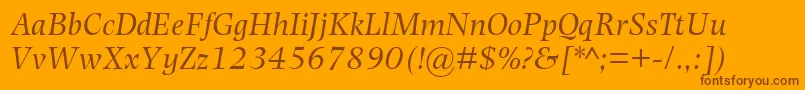 フォントPhotinaMtItalic – オレンジの背景に茶色のフォント
