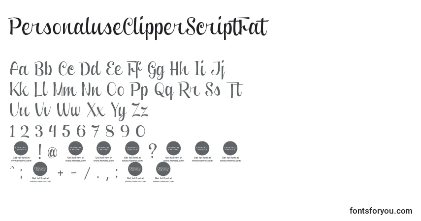 Czcionka PersonaluseClipperScriptFat – alfabet, cyfry, specjalne znaki