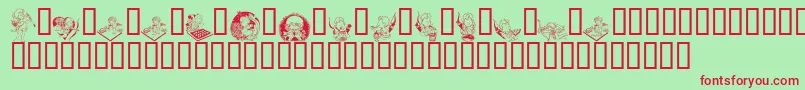 LcrCutesyCupid-Schriftart – Rote Schriften auf grünem Hintergrund