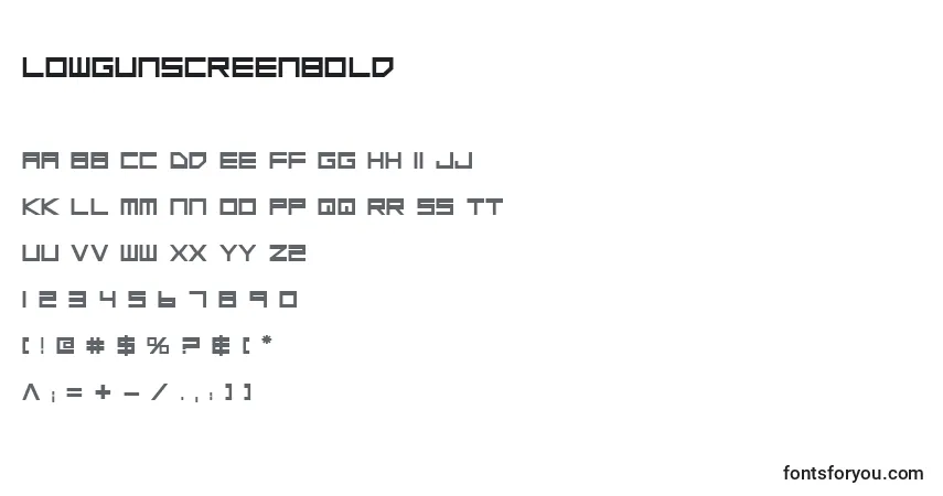 Schriftart LowGunScreenBold – Alphabet, Zahlen, spezielle Symbole