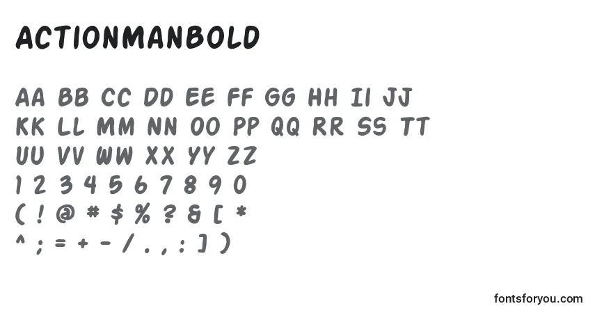 Шрифт ActionManBold – алфавит, цифры, специальные символы