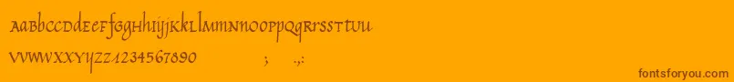 Weitere Informationen zur CalligraphyUnicase-Schriftart CalligraphyUnicase-Schriftart – Braune Schriften auf orangefarbenem Hintergrund