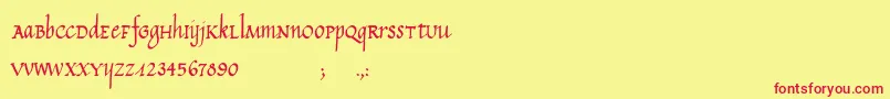 Weitere Informationen zur CalligraphyUnicase-Schriftart CalligraphyUnicase-Schriftart – Rote Schriften auf gelbem Hintergrund