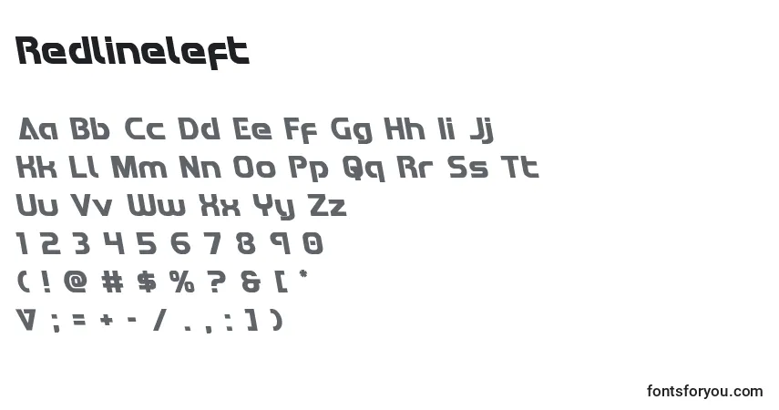 Redlineleft-fontti – aakkoset, numerot, erikoismerkit