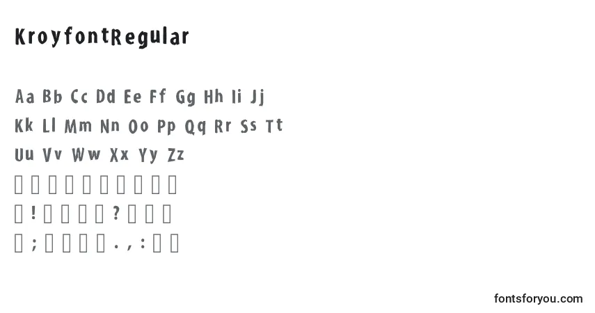 A fonte KroyfontRegular – alfabeto, números, caracteres especiais
