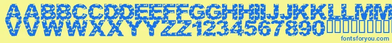 LmsCutItOut-Schriftart – Blaue Schriften auf gelbem Hintergrund