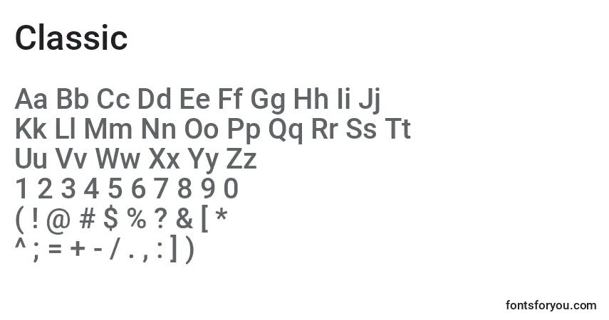 Schriftart Classic – Alphabet, Zahlen, spezielle Symbole