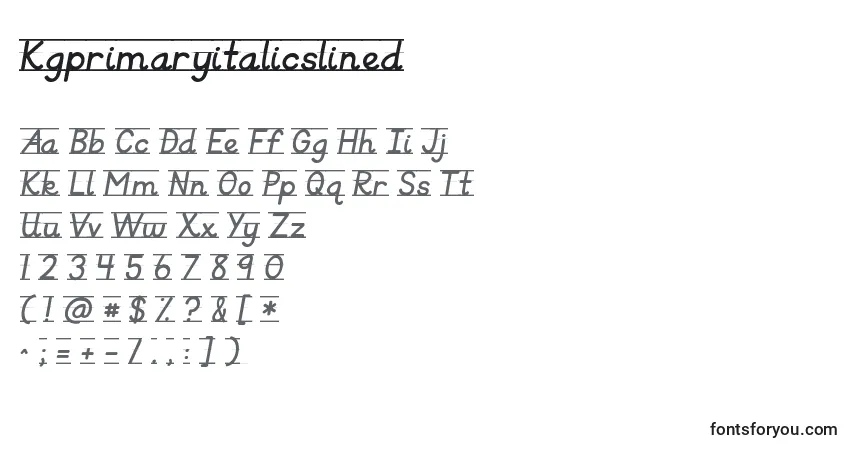 Czcionka Kgprimaryitalicslined – alfabet, cyfry, specjalne znaki