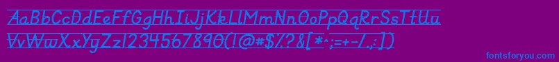 Fonte Kgprimaryitalicslined – fontes azuis em um fundo violeta